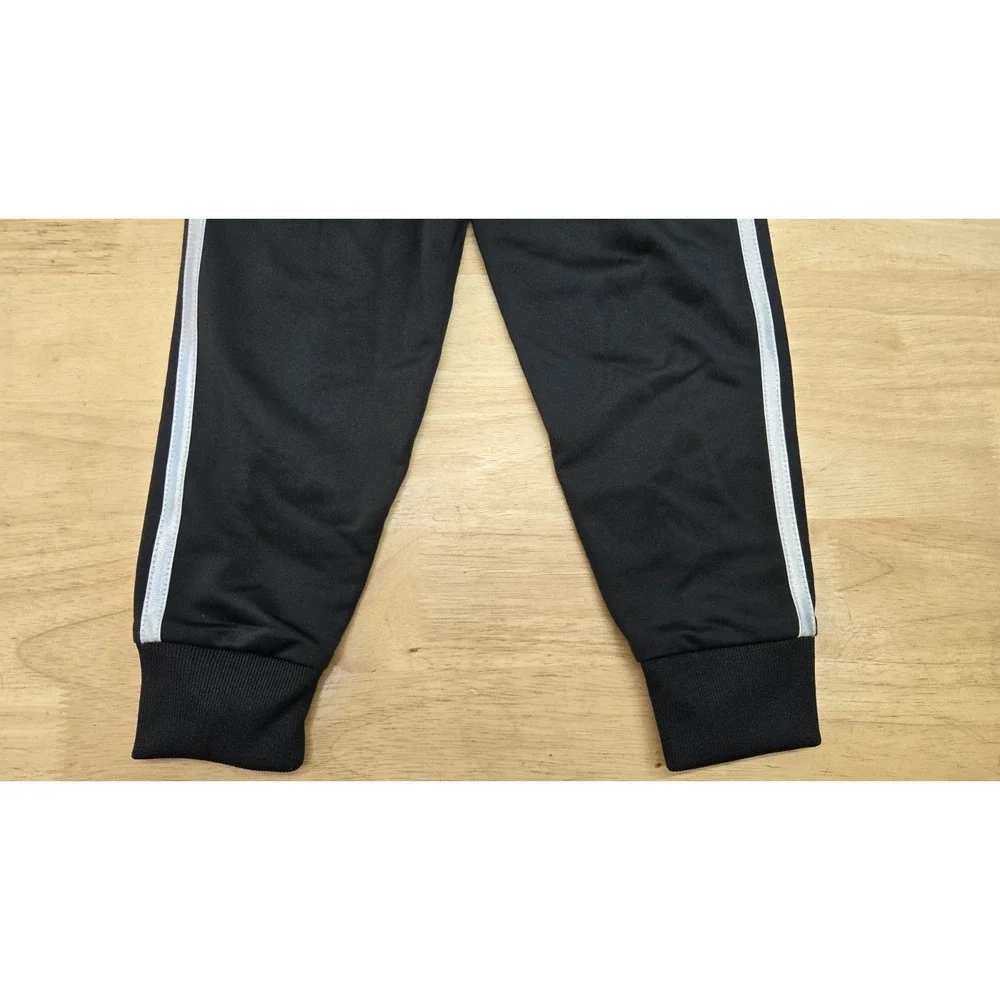 Adidas Kids Black Tricot Pants 2 Striped Straight Leg Sz 4